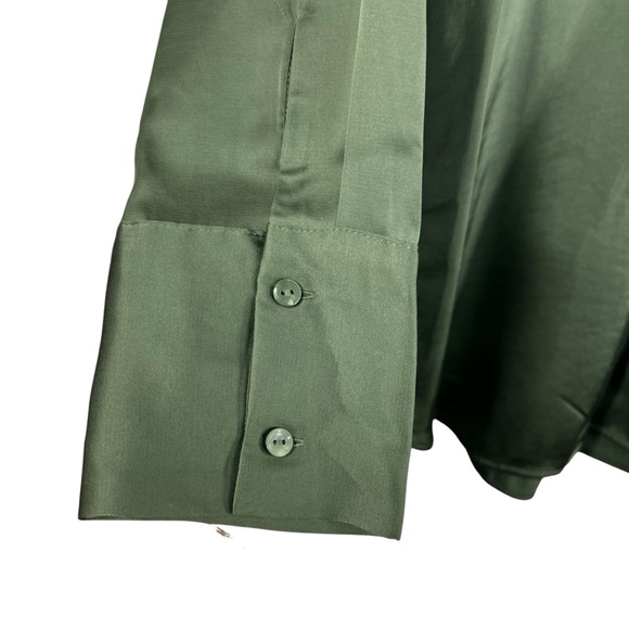 ABERCROMBIE & FITCH Green Satin Collared Button Down Blouse Oversized Size Small - Picture 4 of 7